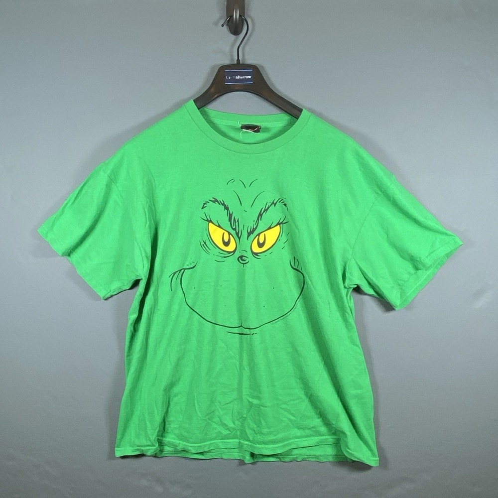 Vintage Dr Seuss The Grinch Mens XL Dark Green Shirt Faded y2k Movie Promo Xmas